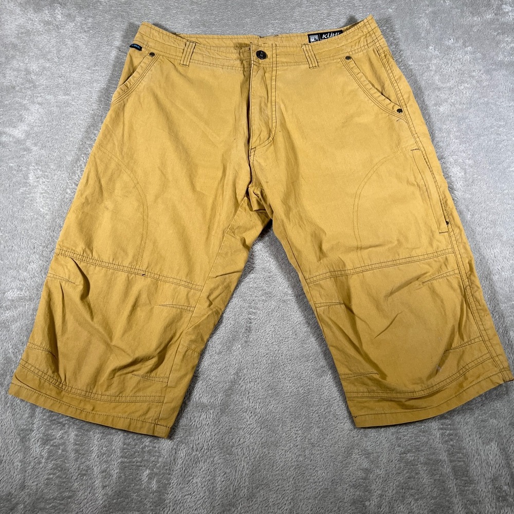 KUHL Shorts Mens 34 Brown Khaki Capri Long Shorts Cargo Outdoor Hiking